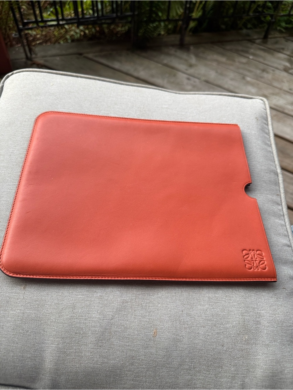 Loewe Red-Orange Leather Tablet Sleeve with Embossed Logo